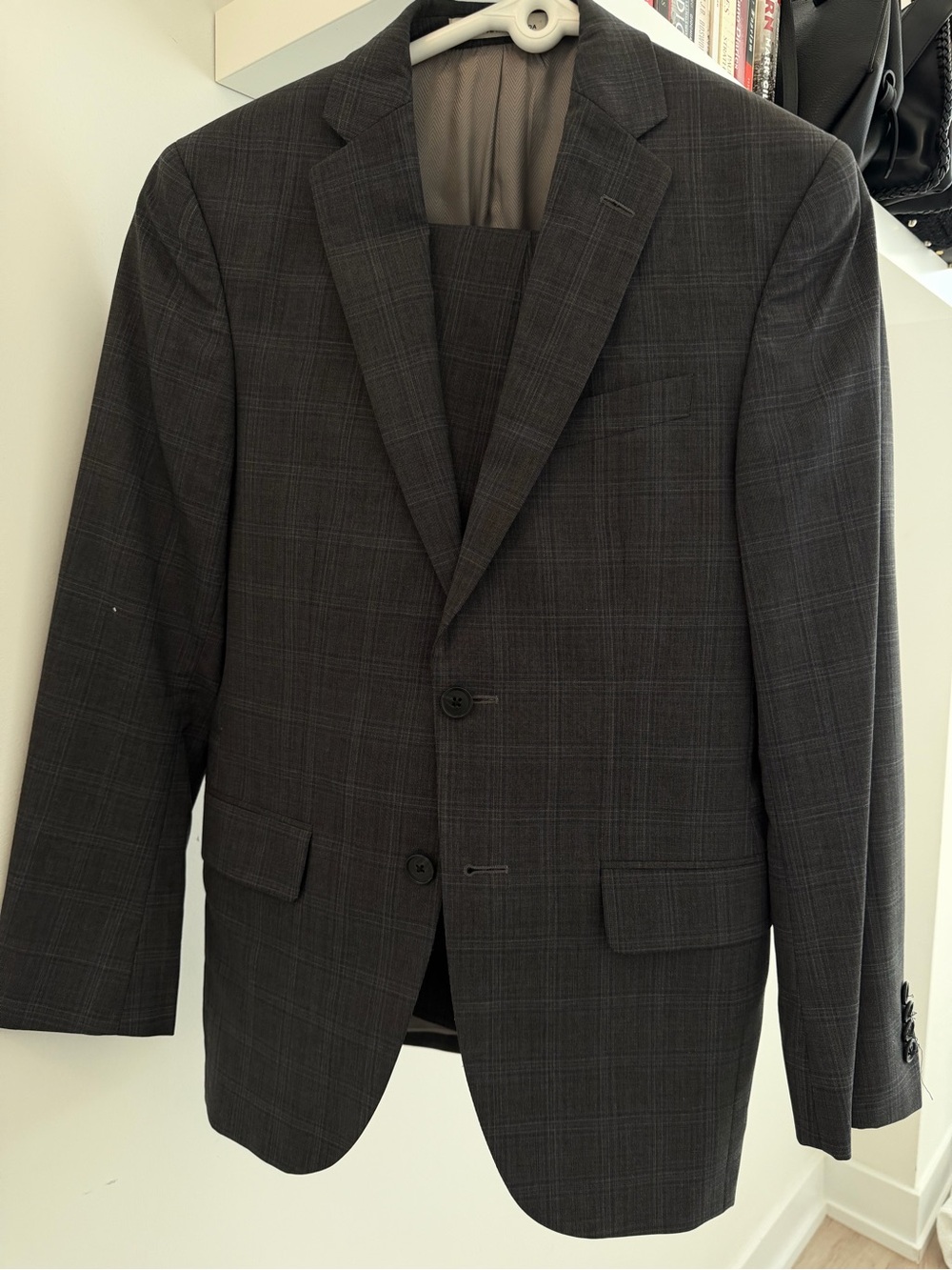 Joseph Abboud Men's Charcoal Plaid Two-Button Suit - Blazer and Pants